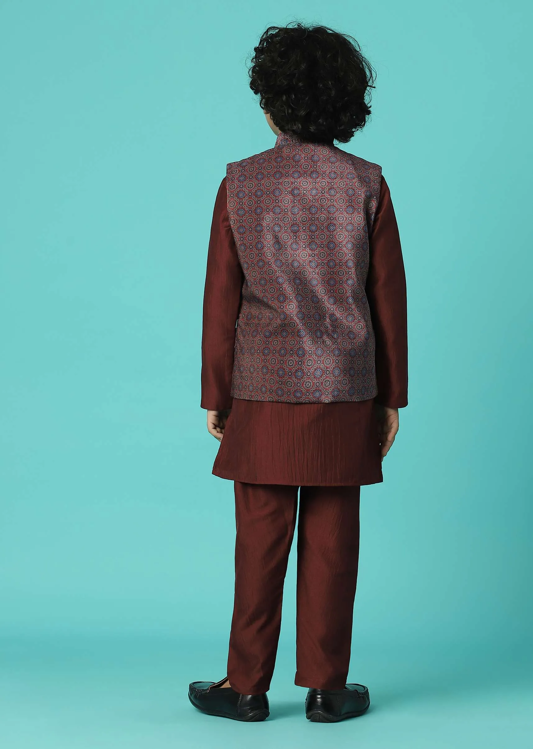 Blood Red Jacket Kurta Set In Silk With Sequins Embroidery