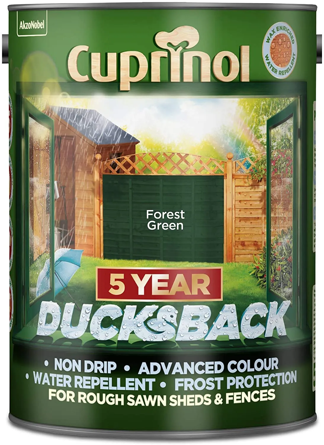 Cuprinol Ducksback 5 Year Waterproof for Sheds and Fences - Forest Green 5 Litre
