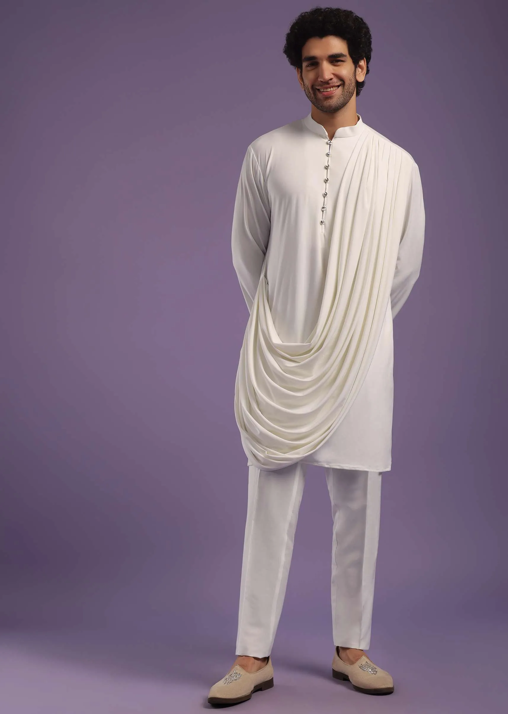 Daisy White Jacket Kurta Set In Rayon With Thread Embroidery In A Floral Pattern