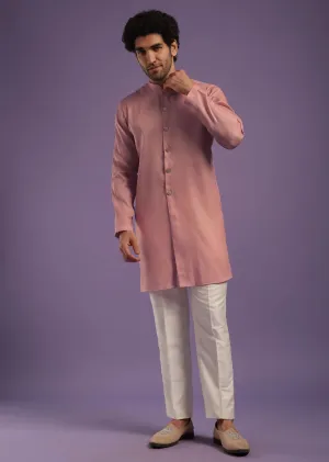 Dusty Pink Jacket Kurta Set In Art Silk With Machine Print And Thread Embroidery