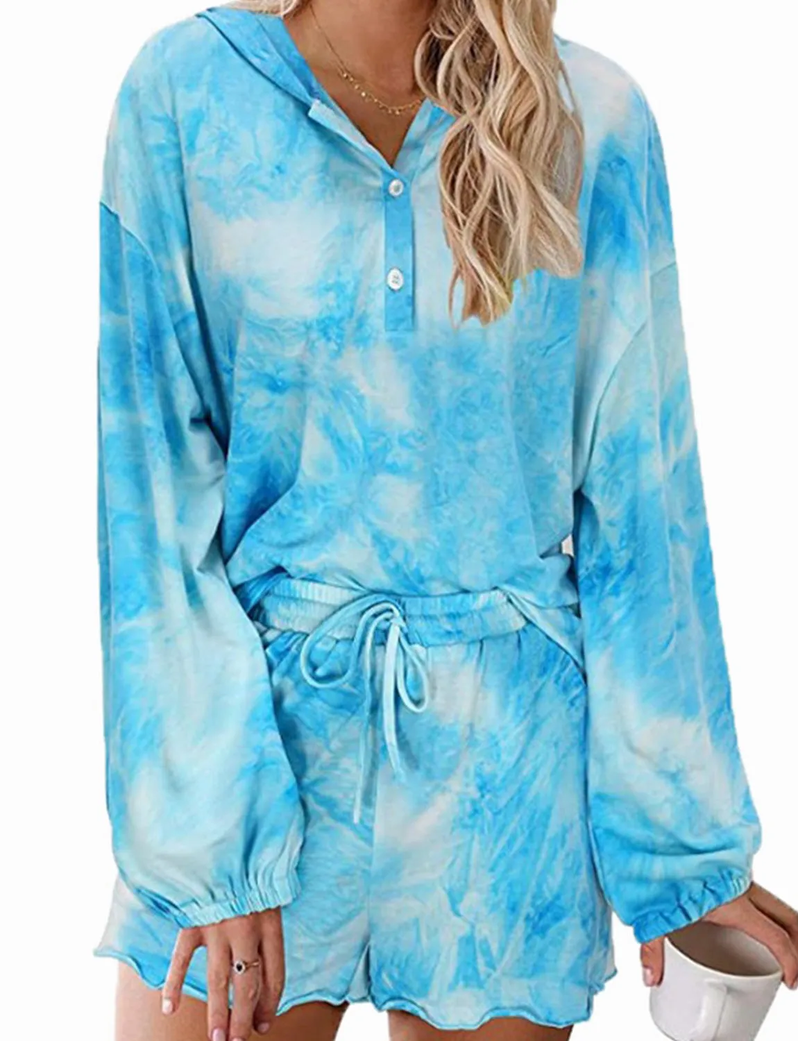 Gradient tie-dye hooded long sleeved homewear pajamas-2