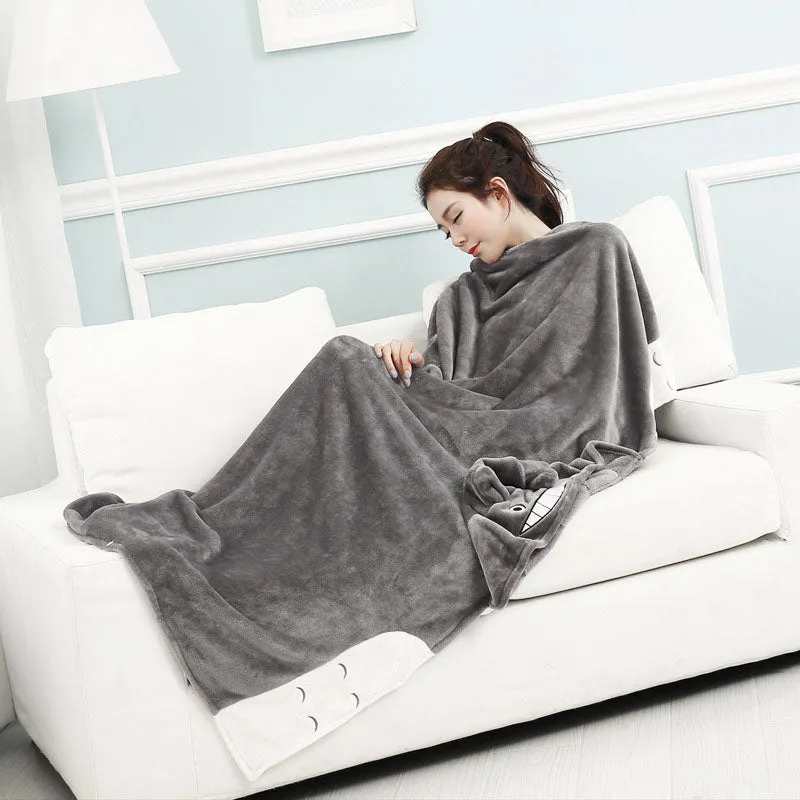 Kawaii Gray Anime Totoro Hooded Blanket