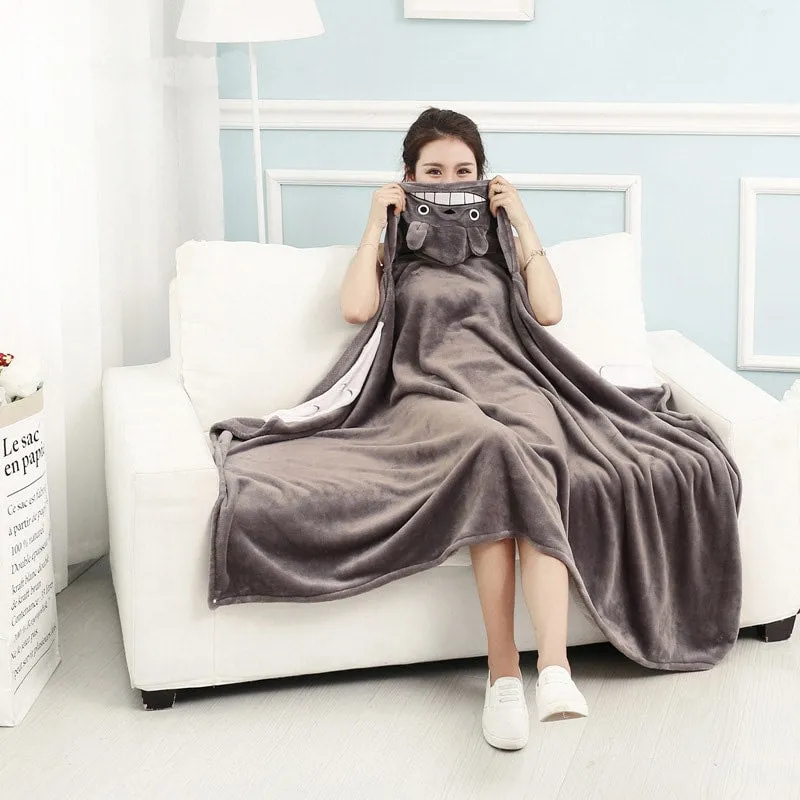 Kawaii Gray Anime Totoro Hooded Blanket