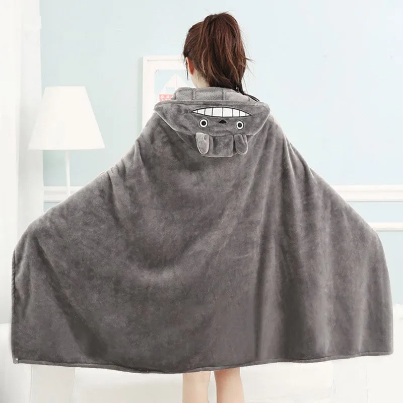 Kawaii Gray Anime Totoro Hooded Blanket