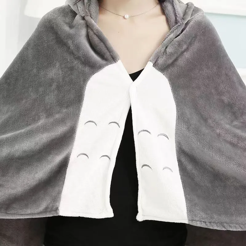 Kawaii Gray Anime Totoro Hooded Blanket