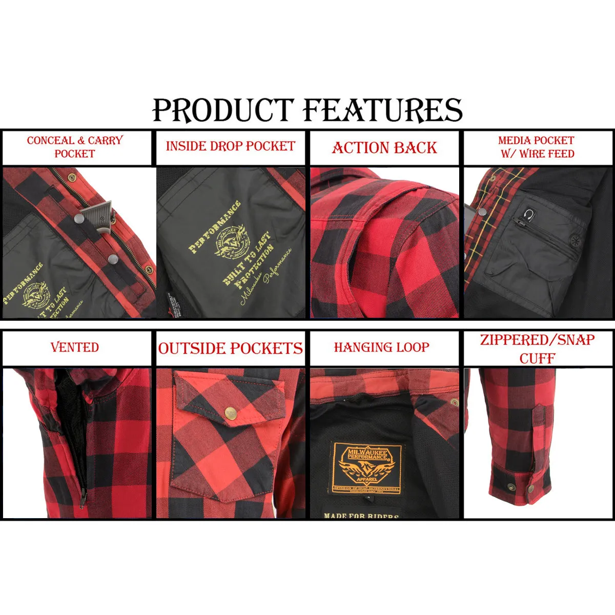 Milwaukee Performance MPM1631 Men's Armored Checkered Flannel Biker