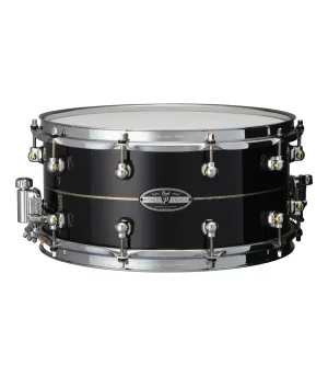 Pearl HEK1465-308 14x6.5inch Hybrid Exotic Kapur Fiberglass Snare Drum, Ebony Lacquer w/Pearl Inlay