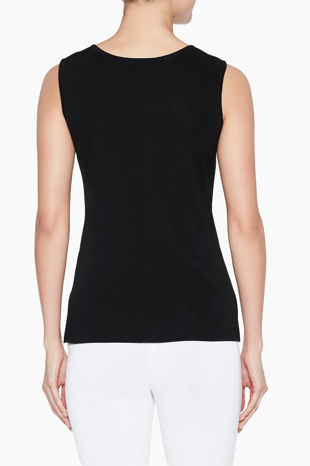 Plus Size Long Scoop Neck Knit Tank, Black