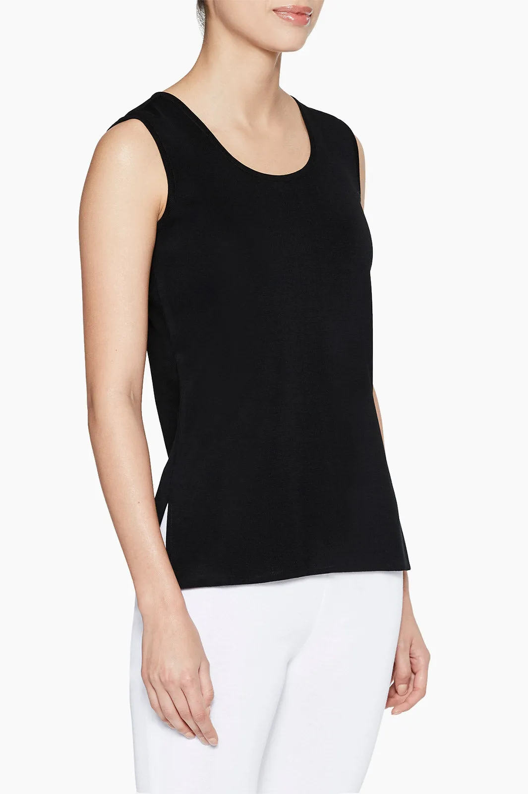 Plus Size Long Scoop Neck Knit Tank, Black