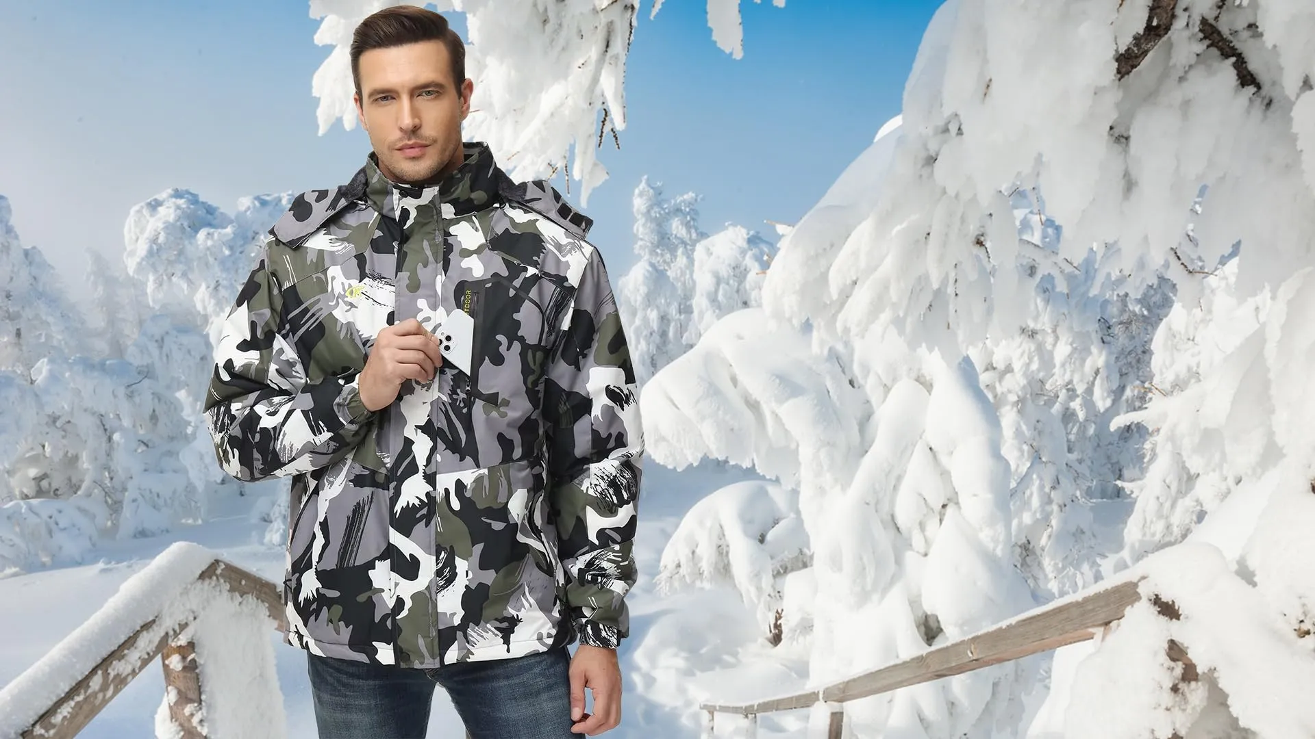 QPNGRP Mens Waterproof Ski Snowboard Jacket Winter Windproof Snow Coat