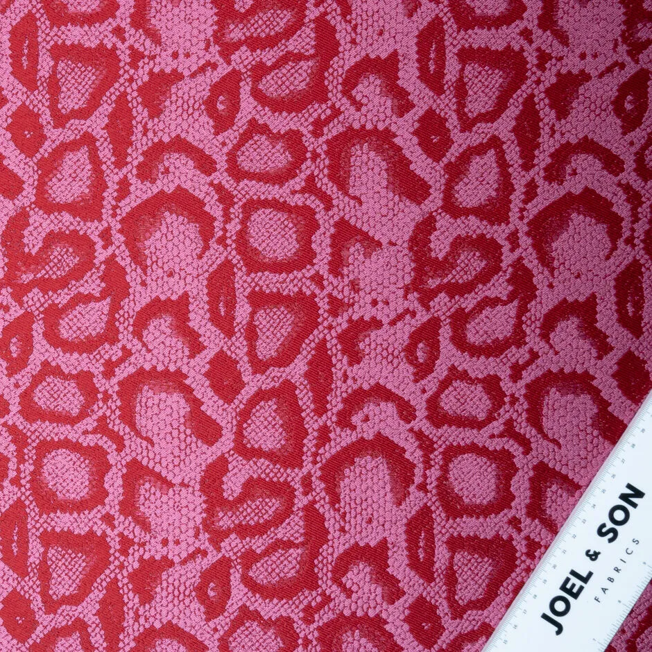 Red & Pink Snake Print Brocade