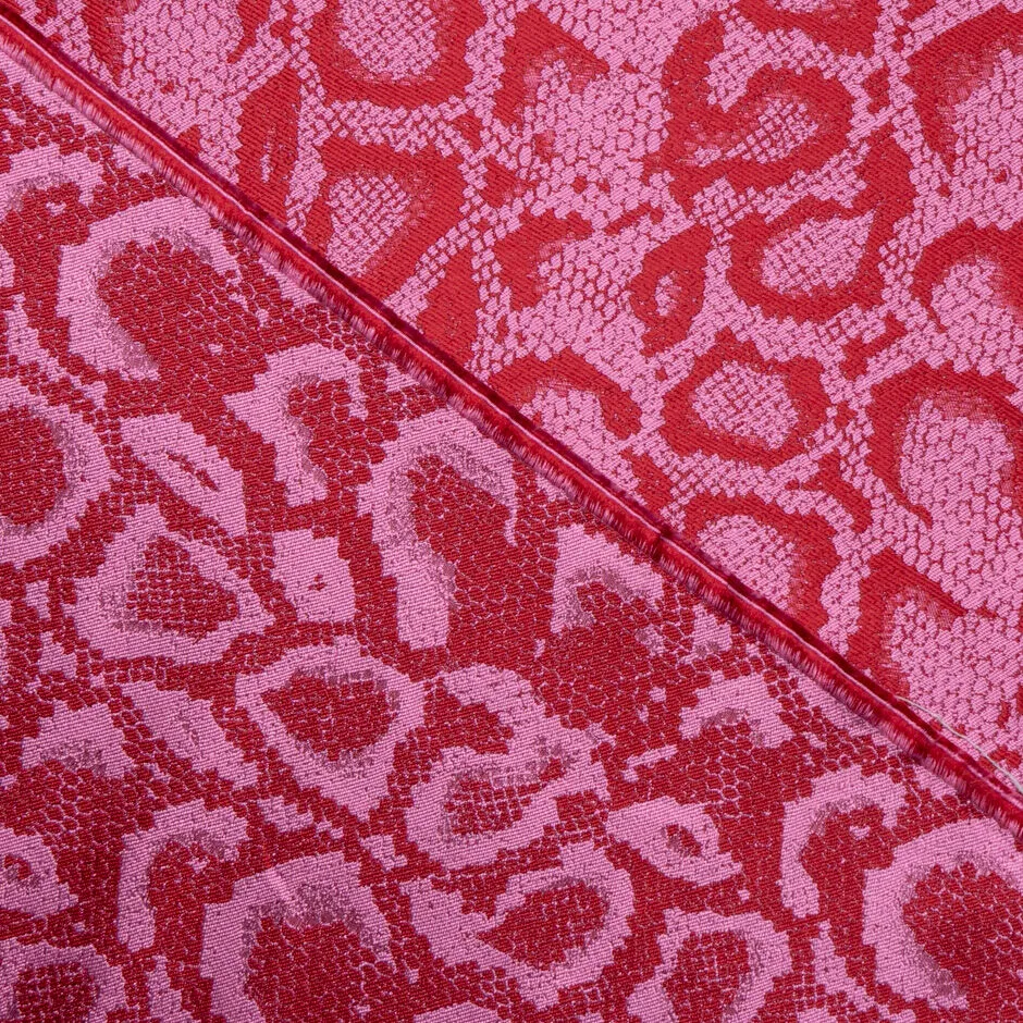 Red & Pink Snake Print Brocade
