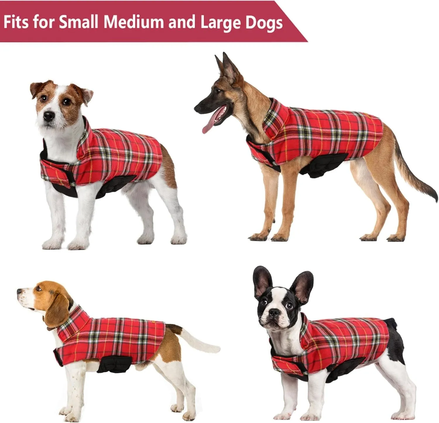 Reversible British Style Plaid Dog Winter Coat – Waterproof & Warm