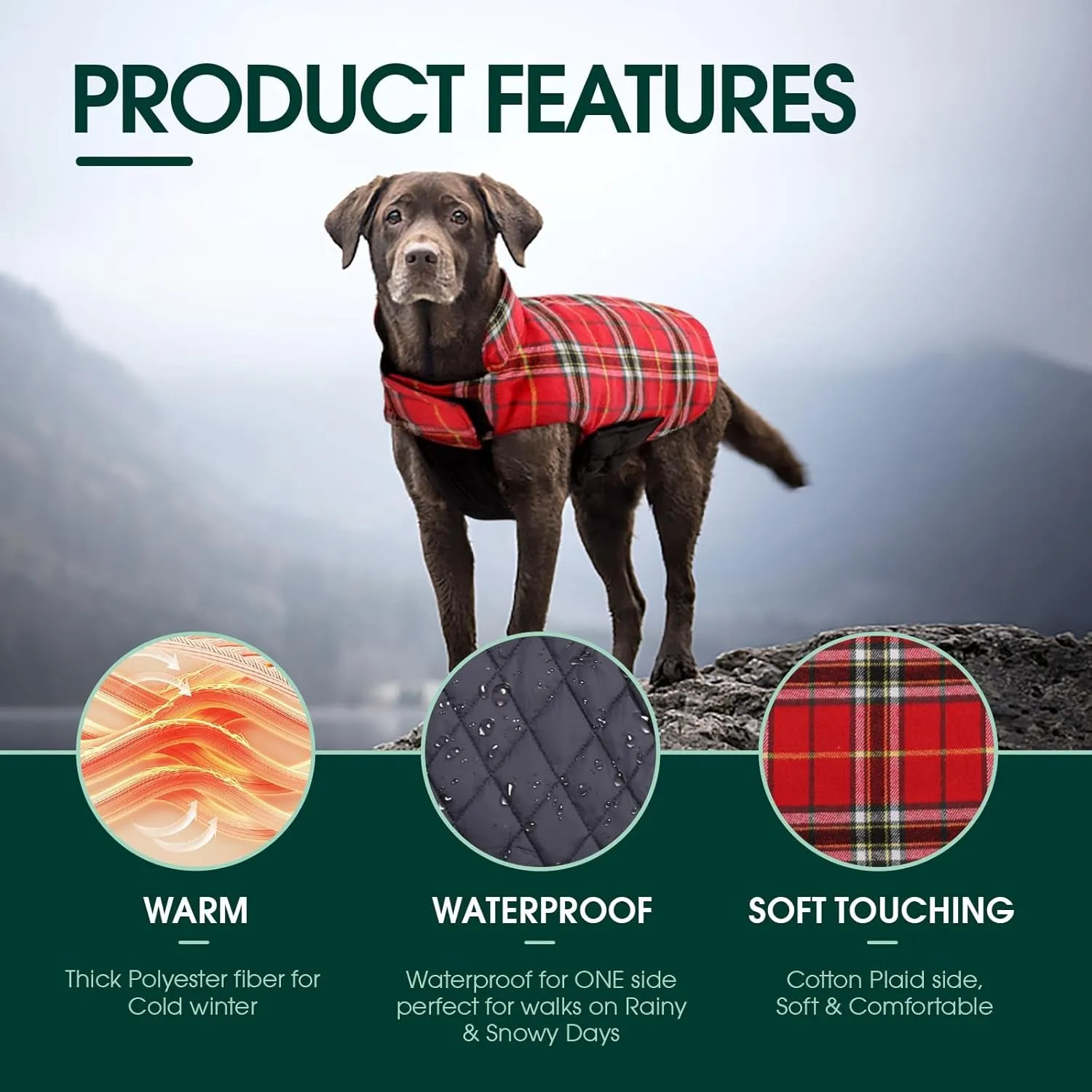 Reversible British Style Plaid Dog Winter Coat – Waterproof & Warm