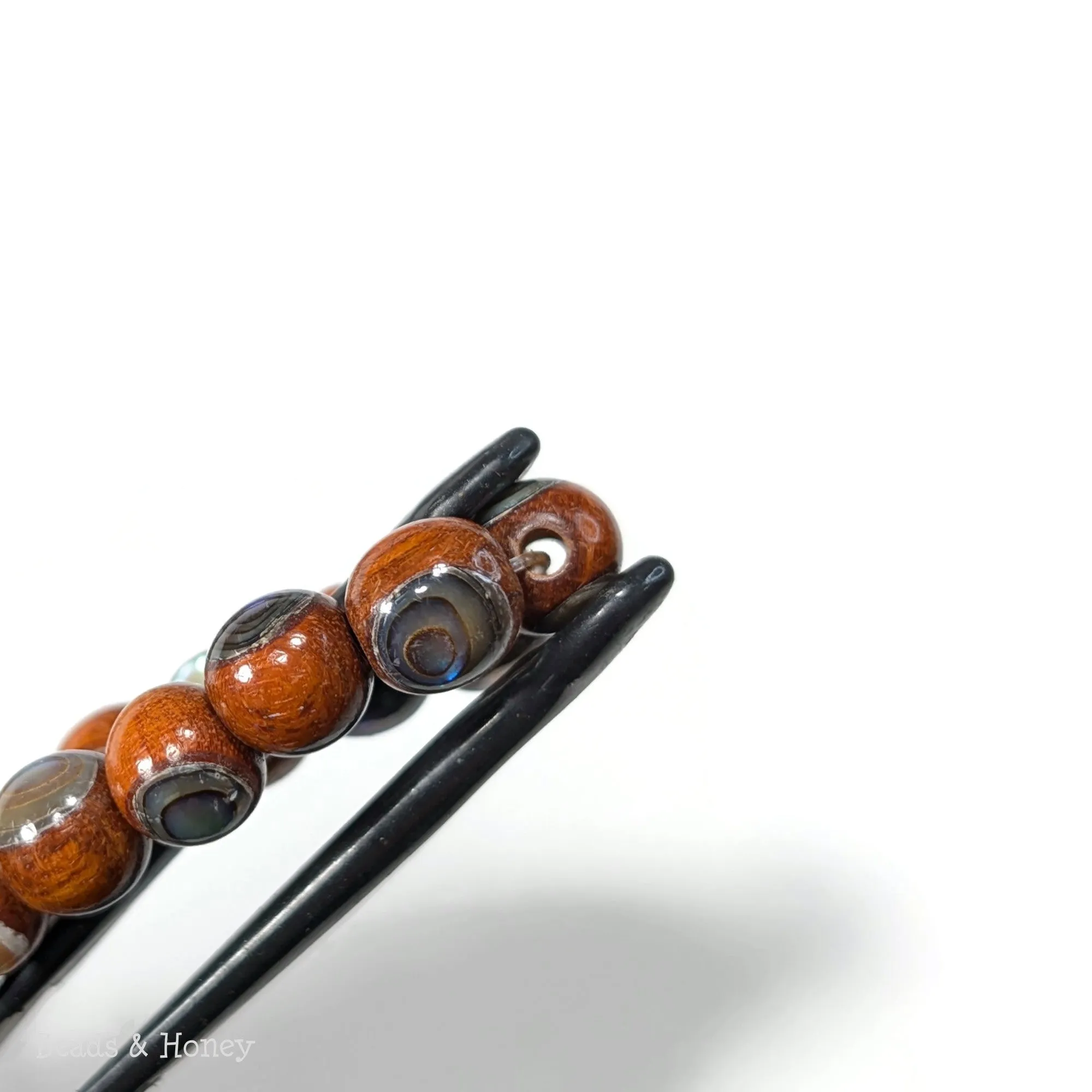 Sibucao Wood Bead with Abalone Shell Inlay Round 9mm (8-Inch Strand)