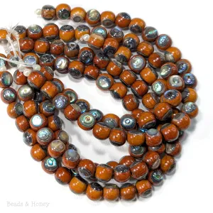 Sibucao Wood Bead with Abalone Shell Inlay Round 9mm (8-Inch Strand)