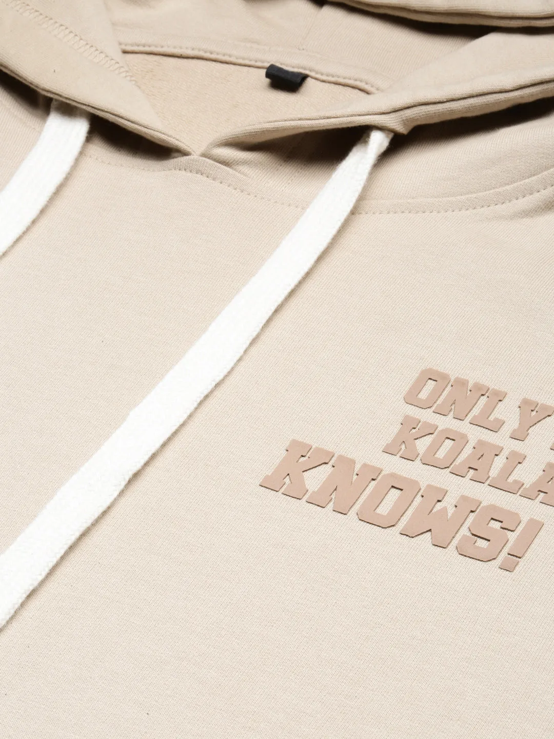Unisex Beige Relaxed Fit Printed Hoodie Sweatshirt