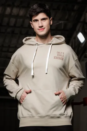 Unisex Beige Relaxed Fit Printed Hoodie Sweatshirt