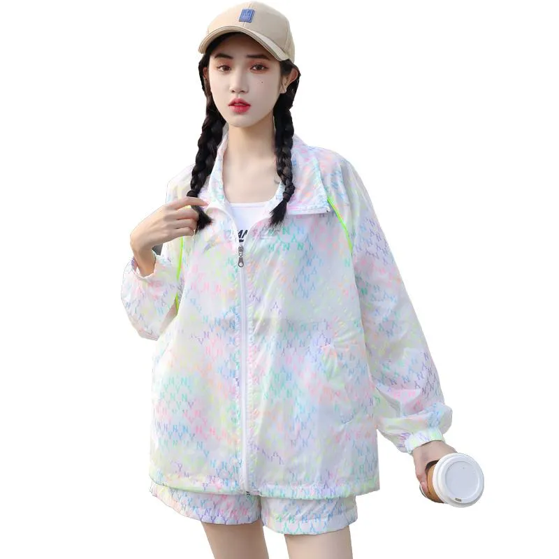 UV-Protective Elastic Waist Loose Fit Cropped Two-Piece Set Raincoat Hooded Jacket Set